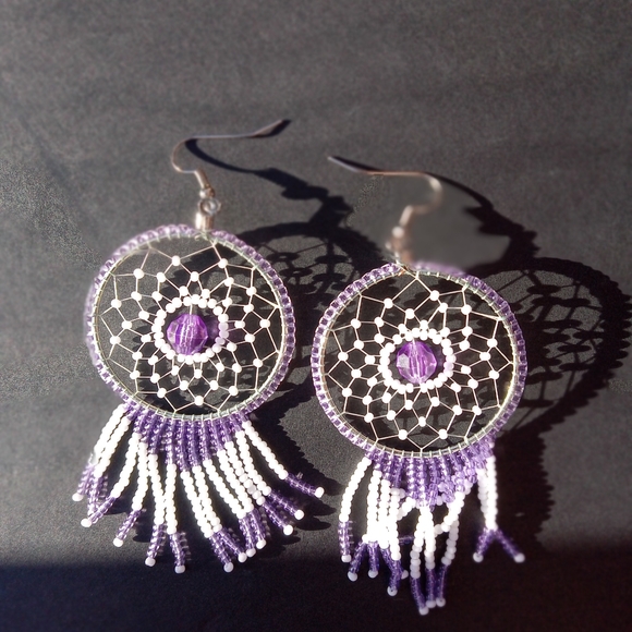 Handmade beaded Dream catcher earrings - Picture 4 of 12